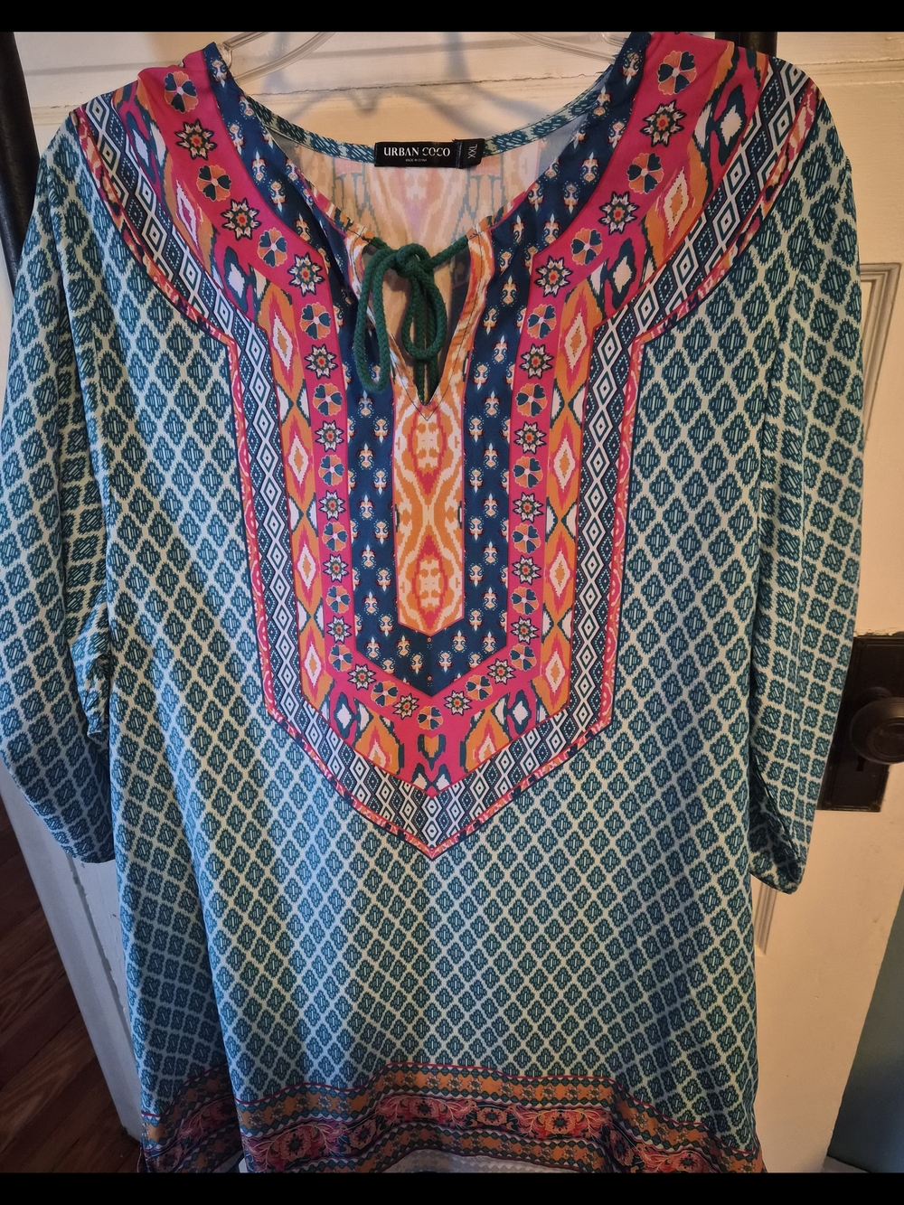 Urban Coco Teal & Pink Printed Tunic Top
